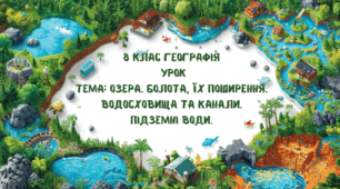 Озера. Болота, їх поширення.  Водосховища та канали.  Підземні води. 8 клас. Географія НУШ