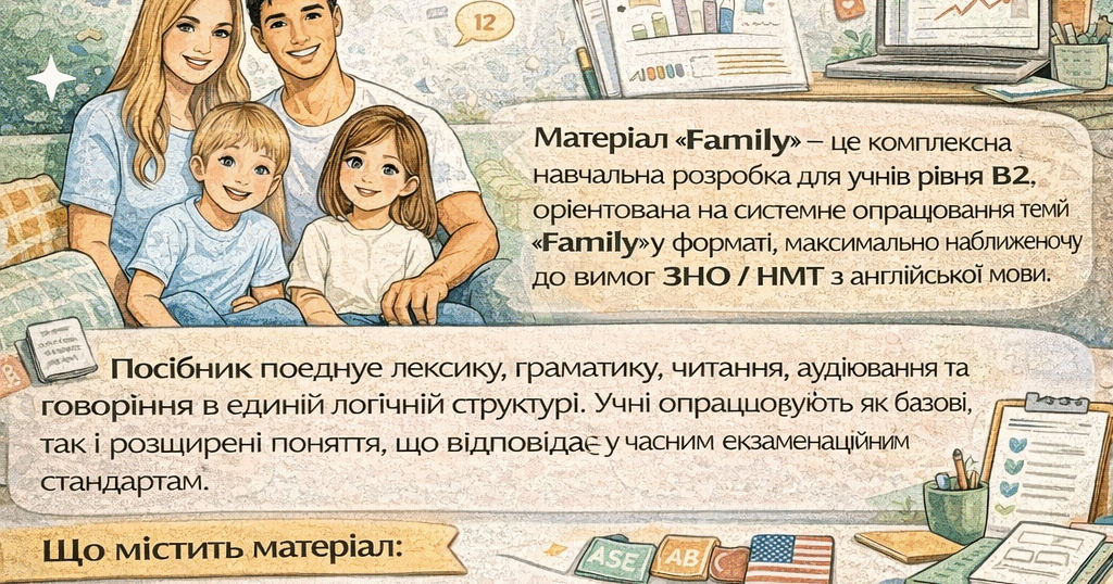 ⭐️Families, Education and Social Differen Навчальний матеріал “Family” (рівень B2, підготовка до ЗНО / НМТ