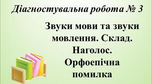Діагностувальна робота № 3. Звуки мови та звуки мовлення. Склад. Наголос. Орфоепічна помилка