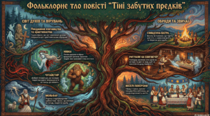 Інфографіка "Фольклорне тло в повісті М.Коцюбинського "Тіні забутих предків"