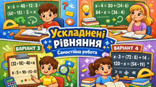 Ускладнені рівняння, рівняння, 3 клас, самостійна робота, 4 варіанти