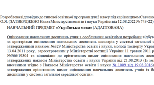 Адаптована програма за Савченко 2 клас(«Українська мова та читання» )