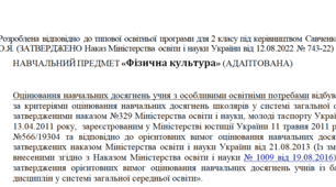 Адаптована програма за Савченко 2 клас(«Фізична культура»)