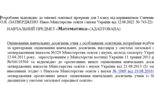 Адаптована програма за Савченко 3 клас(«Математика»)