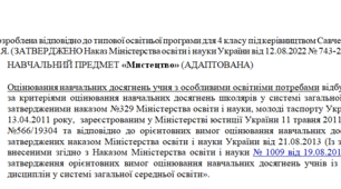 Адаптована програма за Савченко 4 клас(«Мистецтво»)