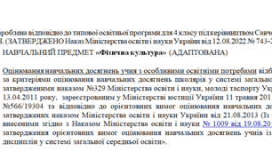 Адаптована програма за Савченко 4 клас(«Фізична культура»)