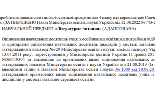 Адаптована програма за Савченко 4 клас(«Літературне читання»)