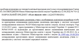 Адаптована програма за Савченко 4 клас(«Я досліджую світ»)