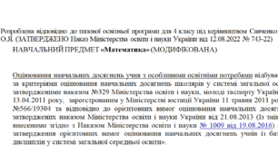 Модифікована програма за Савченко 4 клас(«Математика»)