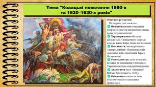 Козацькі повстання 1590-х та 1620–1630-х років. 8 клас (НУШ). Історія: Україна і світ. За підручником авторів Васильків І. та інші.