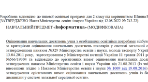 Модифікована програма за Шиян 2 клас («Інформатика»)