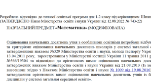 Модифікована програма за Шиян 1-2 клас («Математика»)