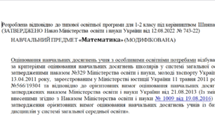 Модифікована програма за Шиян 1-2 клас («Математика»)- НЕМОВЛЕННЄВА!!!