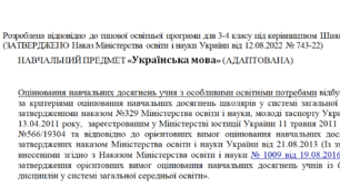 Адаптована програма за Шиян 3-4 клас («Українська мова»)