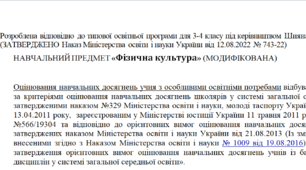 Модифікована програма за Шиян 3-4 клас («Фізична культура»)