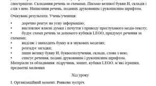 Конспект уроку "Закріплення вміння читати букварні тексти з буквою н, Н. Робота з ілюстрацією. Складання речень за схемами. Письмо великої букви Н, складів і слів з нею. Написання речень, поданих друкованим і рукописним шрифтом."