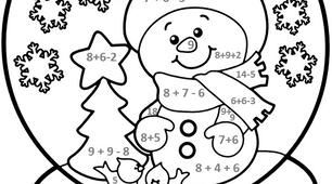 Англомовна математична розмальовка "Веселий сніговик". Colouring Maths Page "Happy Snowman"