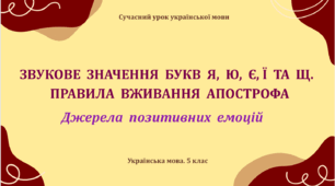 Презентація «Звукове значення букв я, ю, є, ї  та щ.   Правила вживання апострофа»