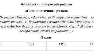Комплексна підсумкова робота «Сила поетичного рядка». 8 клас НУШ