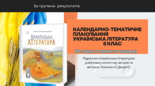 КАЛЕНДАРНО-ТЕМАТИЧНЕ ПЛАНУВАННЯ УКРАЇНСЬКА ЛІТЕРАТУРА 8 КЛАС. З групами результатів . Автор Калинич О., Дячок С. (70 годин, 2 години на тиждень)2 семестр