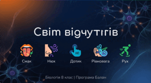 Презентація «Сенсорні системи смаку, нюху, рівноваги, руху, дотику, температури та болю. Лабораторне дослідження “Дослідження температурної адаптації рецепторів шкіри”»