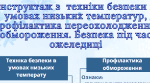 Інструктаж з  техніки безпеки в умовах низьких температур, профілактика переохолодження, обмороження. Безпека під час ожеледиці