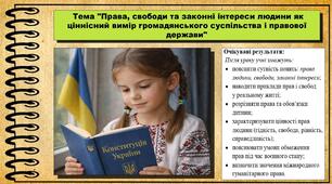 Права, свободи та законні інтереси людини як ціннісний вимір громадянського суспільства і правової держави. Громадянська освіта. 8 клас. До підручника Васильків І. та ін.