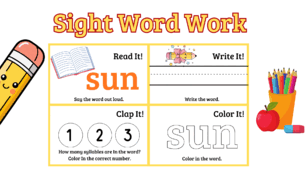 Sight Word Work: Sun