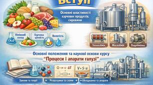 Вступ. Основні властивості харчових продуктів, сировини. Основні положення та наукові основи курсу "Процеси і апарати галузі"
