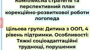 Комплексна стратегія та перспективний план корекційно-розвиткової роботи логопеда з дитиною з ООП, 4 рівень підтримки.