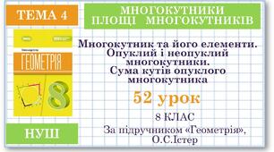 8 клас. Геометрія(НУШ). Урок№52. Многокутник та його елементи. Опуклий і неопуклий многокутники. Сума кутів опуклого многокутника