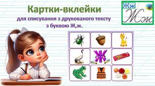 Картки-вклейки для списування з друкованого тексту з буквою Ж, ж.