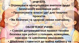 Набір із 5 постерів на тему "Правила безпеки на уроках трудового навчання"