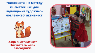 "Використання методу мнемотехніки для розвитку художньо-мовленнєвої активності дошкільників." (презентація власного педагогічного досвіду, для педагогогів-початківців)
