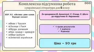 КОМПЛЕКСНА ПІДСУМКОВА РОБОТА за темою “Велике диво казки. Народні казки” (5 кл.)