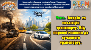 8 клас STEM Тема. Історія та еволюція транспорту. Від парової машини до сучасного транспорту. Презентація.