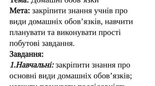 Конспект уроку з СПО для 6 класу: «Домашні обов’язки» (Конспект+інструкційні карти)