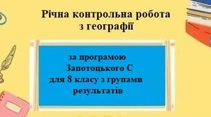 Річна контрольна підсумкова робота з географії для 8 класу НУШ з трьома групами результатів за програмою Запотоцького С.
