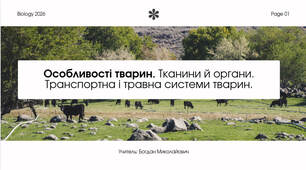 Особливості живлення тварин. Тканини й органи. Транспортна, дихальна і травна системи органів