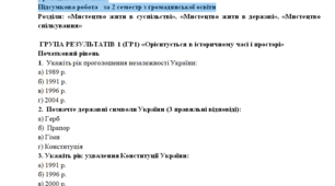 Громадянська освіта 7 клас Підсумкова робота   за 2 семестр з громадянської освіти Розділи: «Мистецтво жити в суспільстві», «Мистецтво жити в державі», «Мистецтво спілкування» (за групами результатів)
