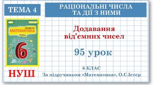 6 клас. Математика. Урок№95.  Додавання від’ємних чисел