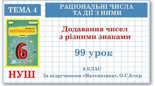 6 клас. Математика. Урок№99. Додавання чисел з різними знаками