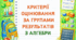 Критерії оцінювання за групами результатів з алгебри