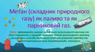 8 клас. НУШ. Презентація до уроку: Метан (складникприродного газу) як паливо та як парниковий газ.