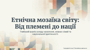 Етнічні групи людей. Однонаціональні, двонаціональні та багатонаціональні країни. Мови народів світу. Найпоширеніші мовні сім'ї.