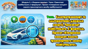 8 клас STEM Тема. Електротранспорт та альтернативні джерела енергії. Транспорт майбутнього. Е-формула. Проєкт «Створення концепт-макета транспортного засобу майбутнього».
