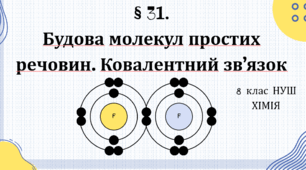 Презентація до уроку «§ 31. Будова молекул простих речовин. Ковалентний зв’язок»  8клас НУШ