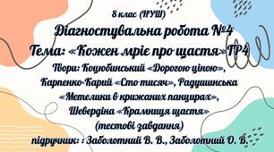 Контрольна робота № 4 для 8 класу (НУШ) на тему:«Кожен мріє про щастя». ГР4