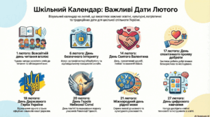 Інфографіка. Шкільний календар. Важливі дати лютого.