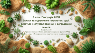 Захист та відновення екосистем суші, боротьба з опустелюванням, припинення процесу деградації земель. Креслення схеми «Вплив діяльності людини на ґрунти» (ГР 3)Робота з відео «Ми пересолюємо нашу їжу, і це не те, що ви думаєте!»
